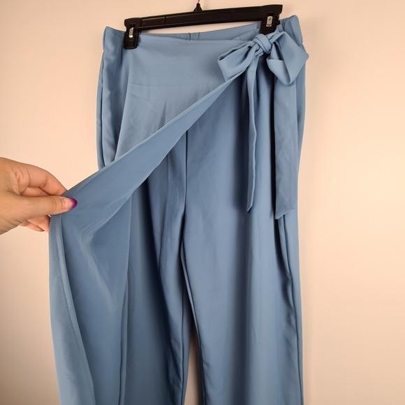 Halara Women's High Waisted Tie Side Pants Large Invisible Zipper Wide Leg Work - Picture 3 of 10